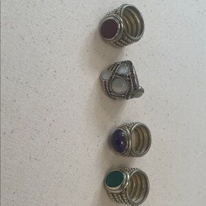 Set of Four Silver Rings with Gemstones